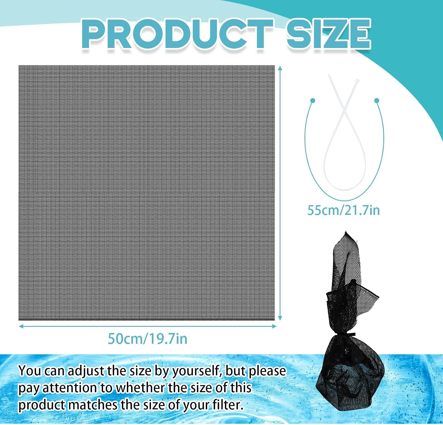 CroBlissful 2 Sets 19.7 x 19.7 Inch Swamp Cooler Pump Swamp Cooler Filter Mesh Pump Basket Filter Screen with Cable Zip Ties (Black)