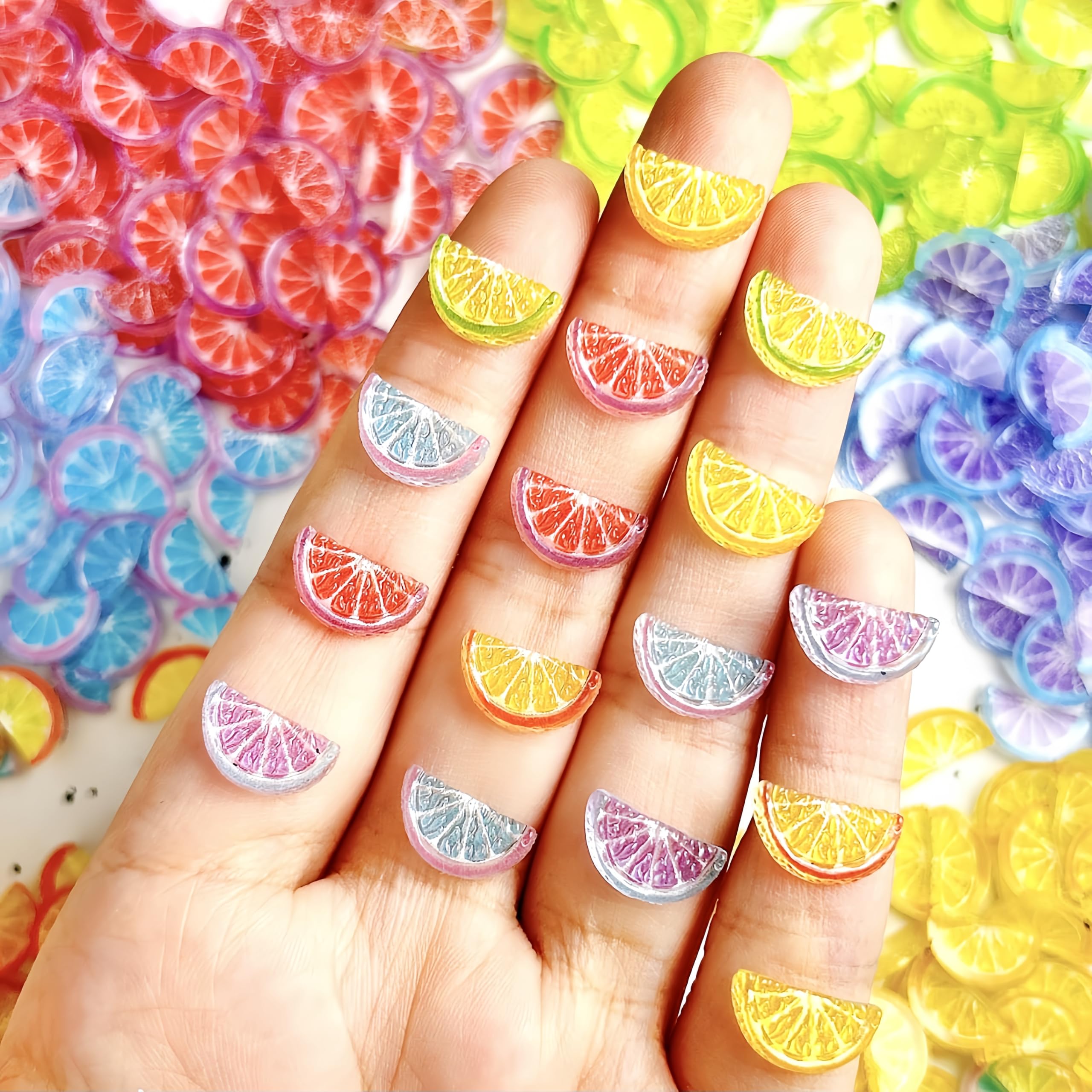 100PCS Resin Lemon Nail Charms 3D Fruit Nail Art Charms Oranges Lemon Pomelo Design Nail Rhinestones Summer Nail Gems 5D Relief Lemon Kawaii Summer