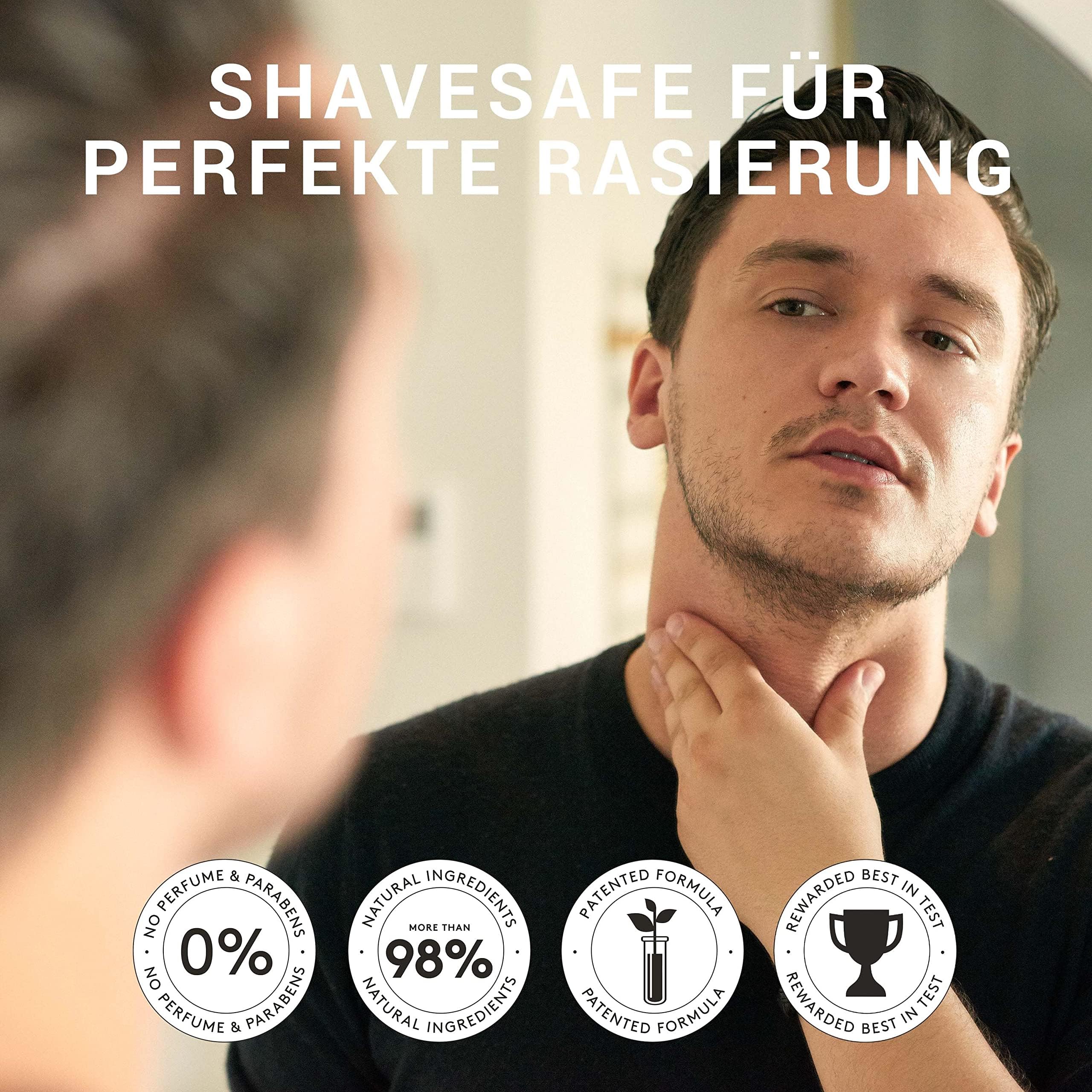 ShaveSafe – Pack de 3 – 100 ml – Afeitado suave y eficaz para pieles sensibles – Previene quemaduras de afeitado, enrojecimiento y vellos encarnados – Fórmula hipoalergénica y dermatológicamente