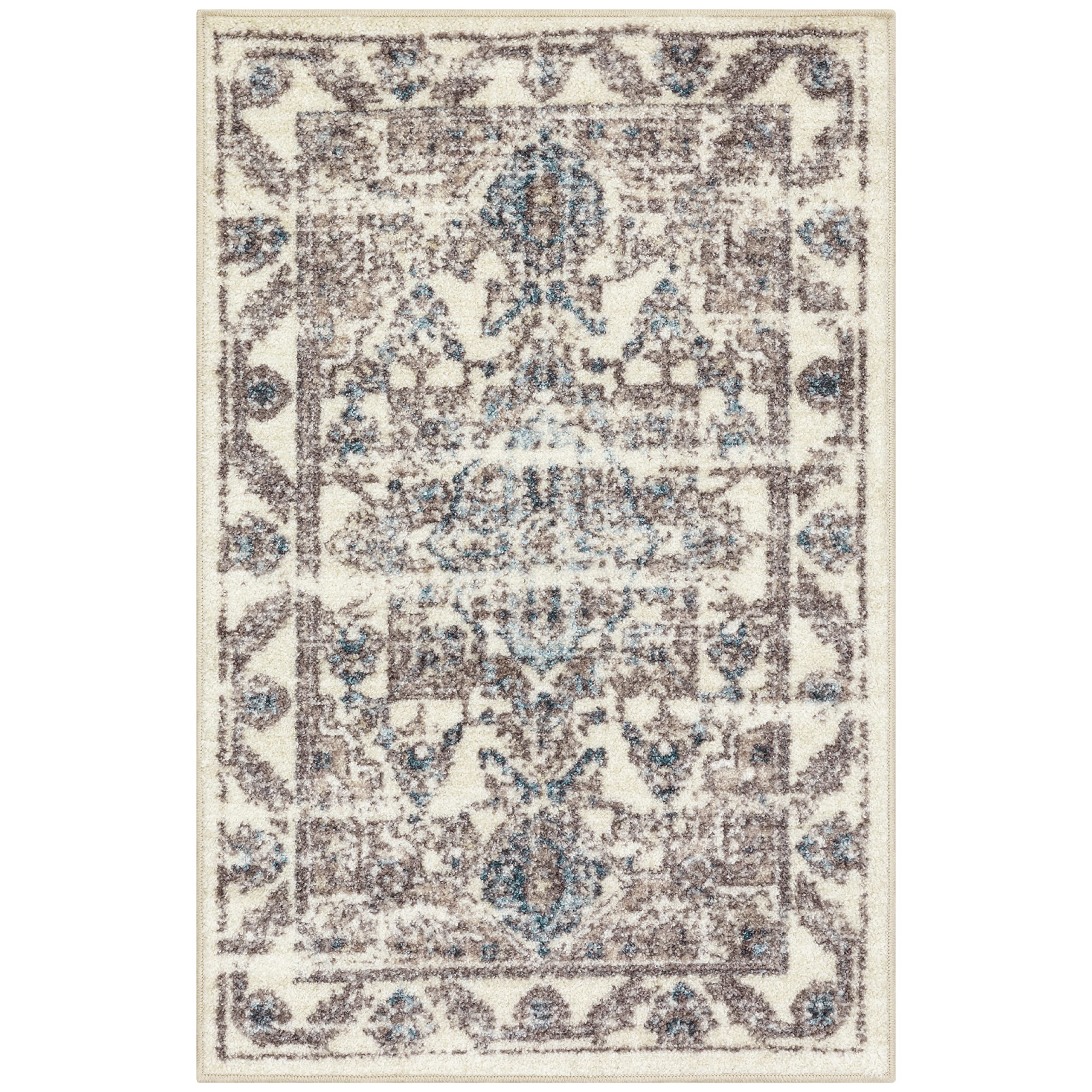 Maples Rugs Distressed Tapestry Vintage Kitchen Rugs Non Skid Accent Area Floor Mat [Made in USA], 2'6 x 3'10, Neutral
