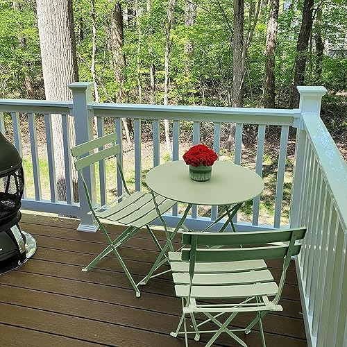 3-Piece Bistro Table and Chairs, Wrought Iron Bistro Set, Anti-Rust, Waterproof Folding Cafe Table and Chairs Set of 2, Foldable Small Bistro Set for Small Space/Indoor/Outdoor/Porch/Lawn/Balcony
