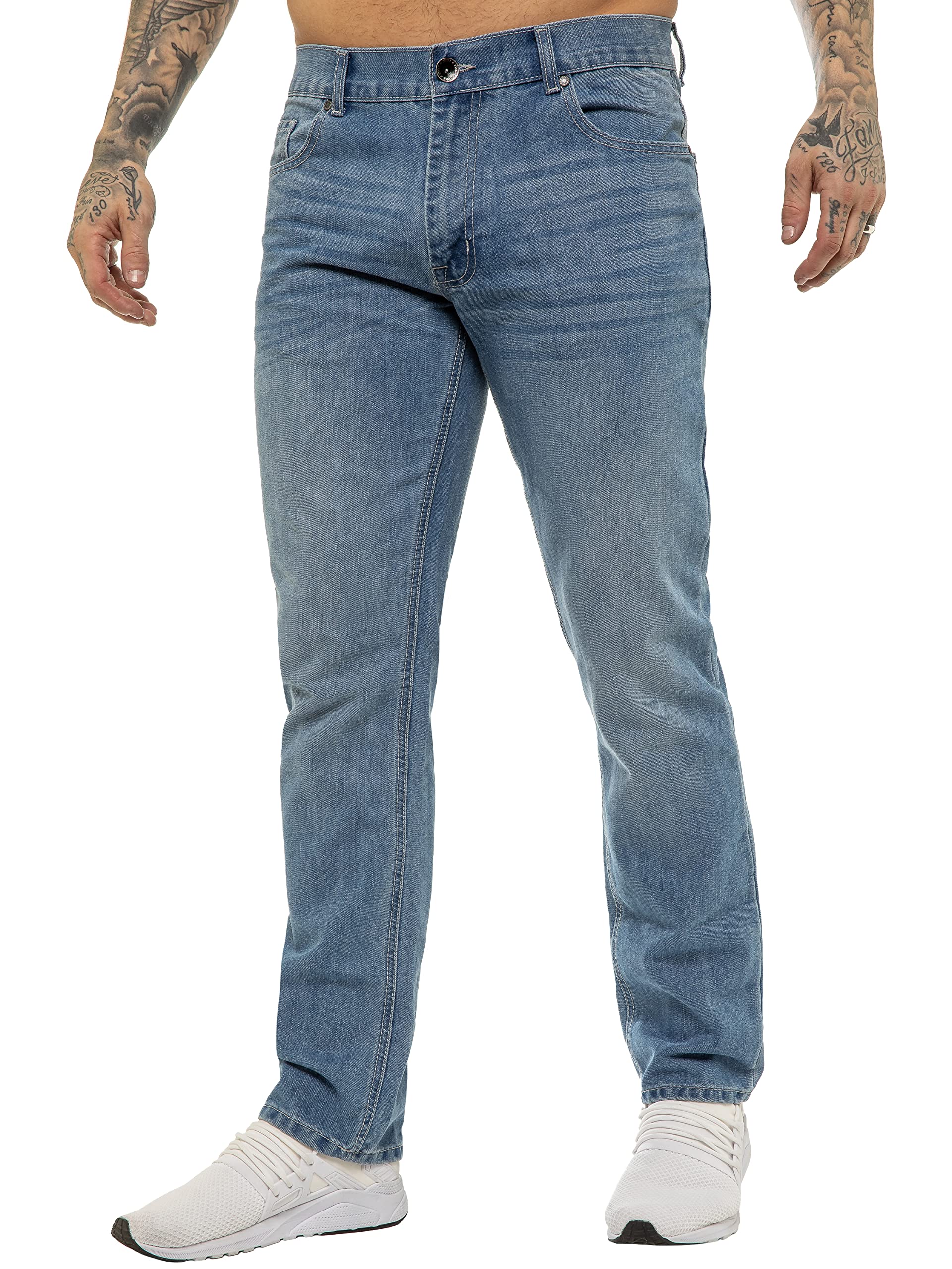 989Zé ENZO Mens Jeans Straight Leg Classic Fashion Regular Fit Cotton Basic Denim Pants Trousers EZ408 Light Blue 48W / 32L