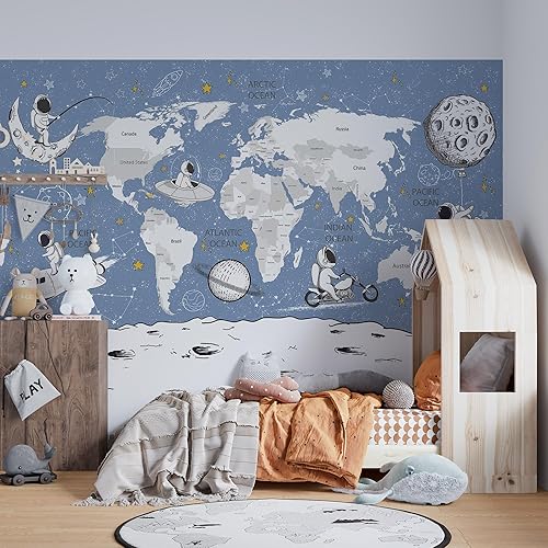 Vista 119 de Papel tapiz para habitación de niños, mapa del mundo con países, papel tapiz para guardería de animales pelar y pegar, murales de pared para niños