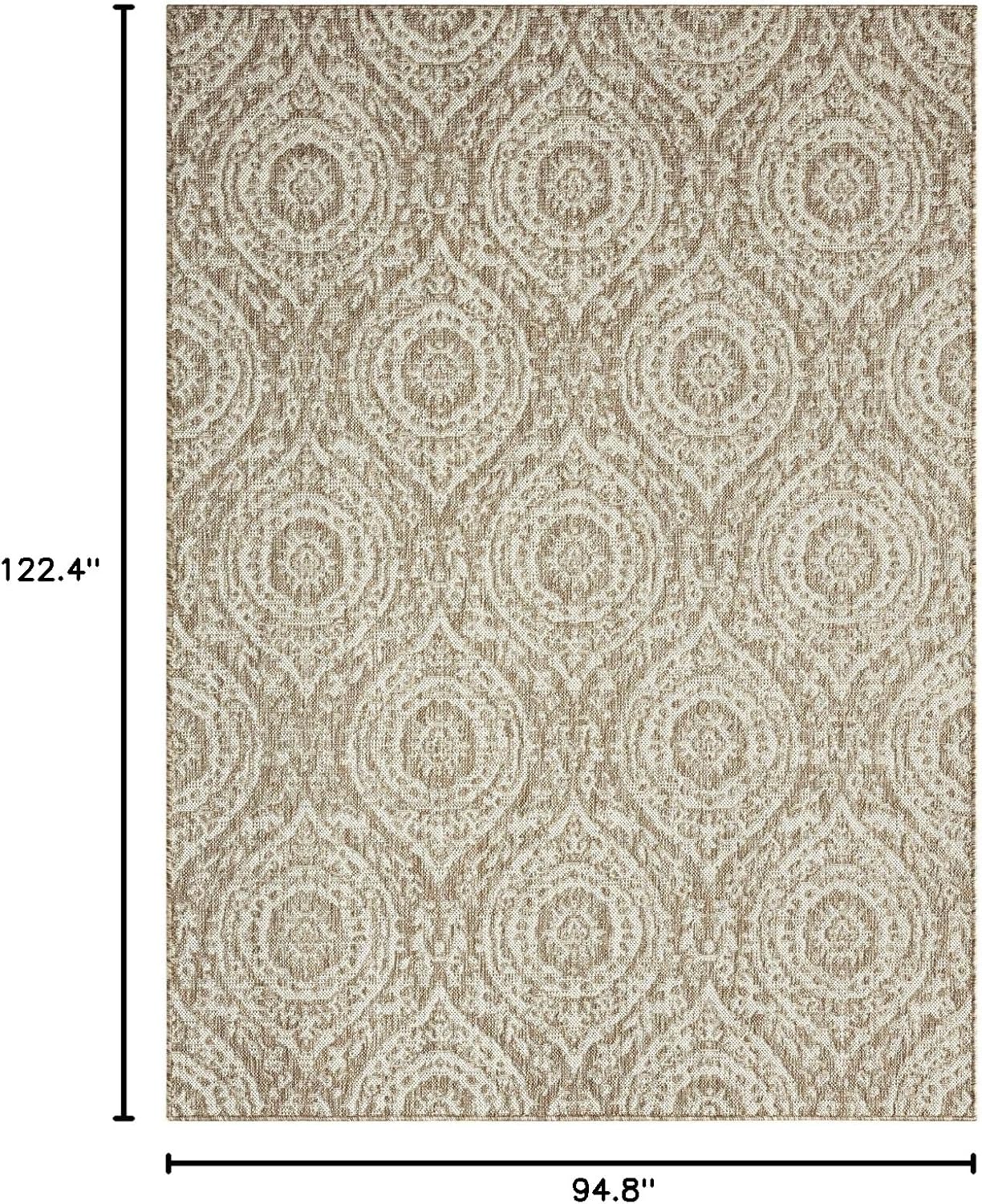Nicole Miller New York Patio Country Zoe Moroccan Damask Indoor/Outdoor Area Rug, Taupe/Ivory, 7'9"x10'2"