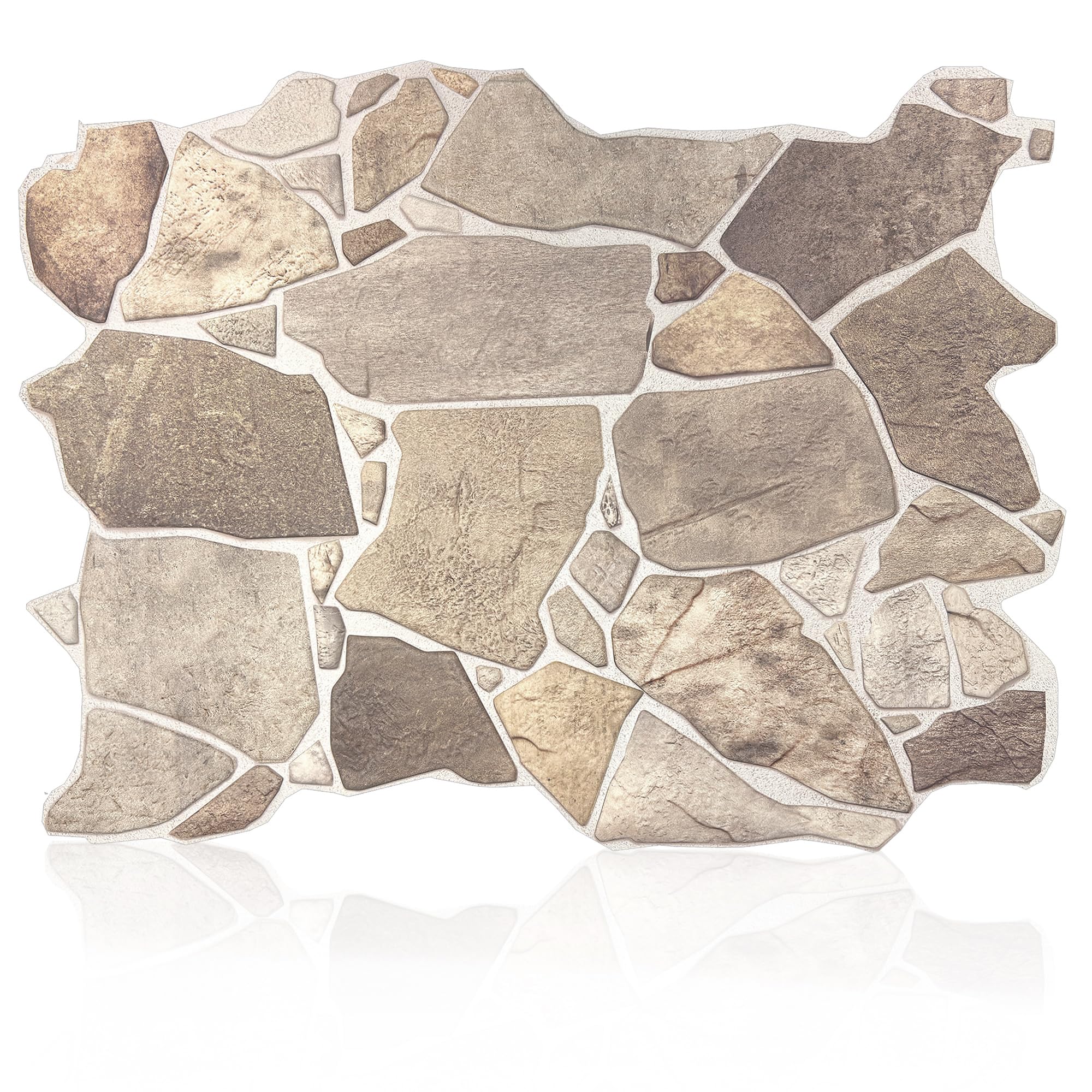CONCORD WALLCOVERINGS ™ Retro-Art 3D Faux Stone Wall Panels, Pack of 10, Grey Beige Brown Wild Boulder, Lightweight PVC Sheets 17.5" x 23.75" (44.5cm x 60.3cm), Rock Tiles - Covers 28.86Sq Ft (2.7m2)