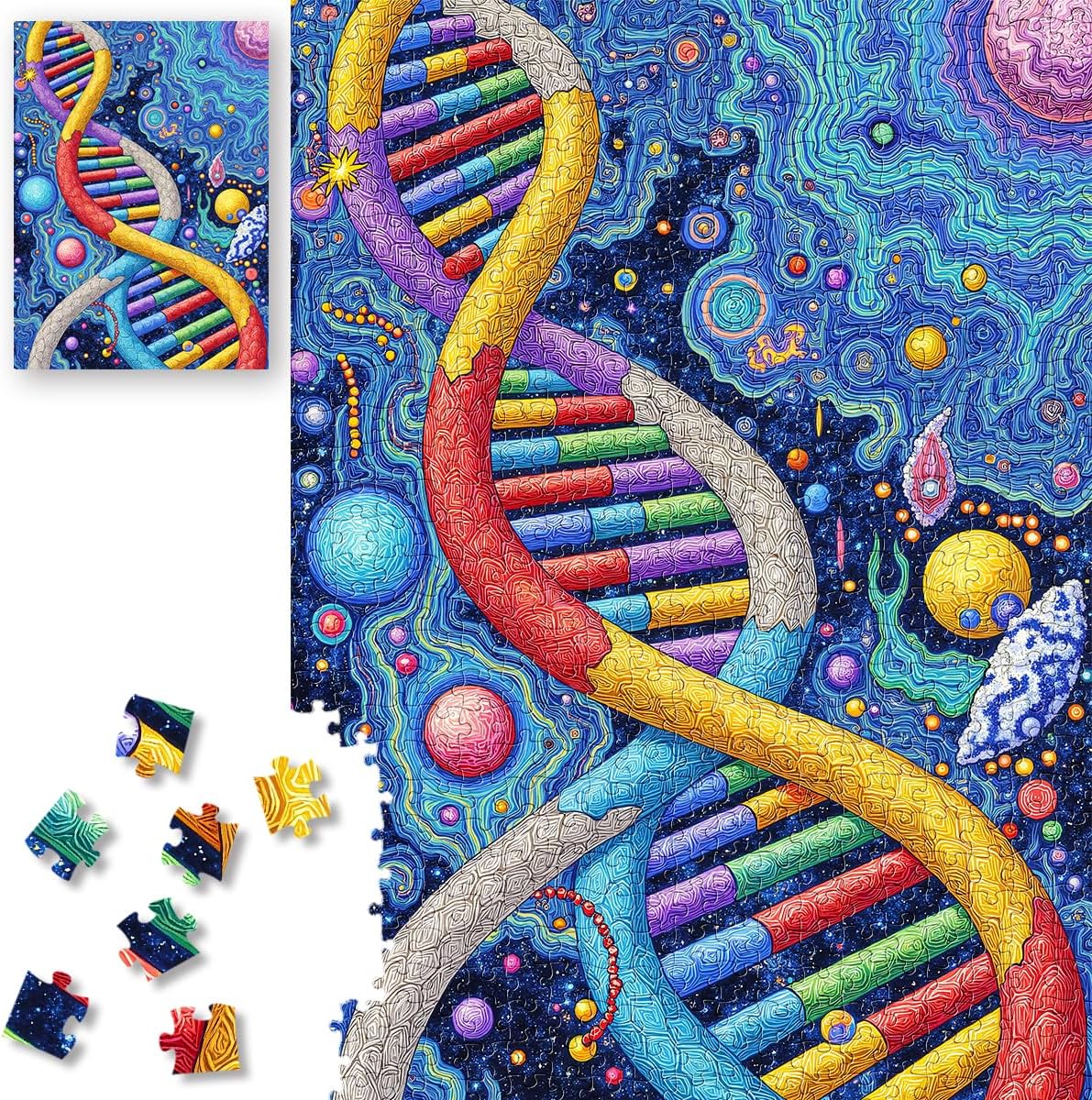 ROSE RAIN Premium 500 Pieces Jigsaw Puzzles for Adults with Letters on Back Dust-Free Thick HD Board DNA Helix Puzzle, Colorful Abstract Galaxy Space Science Art Educational Stress Relief Unique Gift