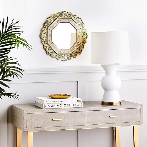 Miniatura 4 de NOVICA Espejo de pared de madera y vidrio pintado inverso, verde, estrella verde