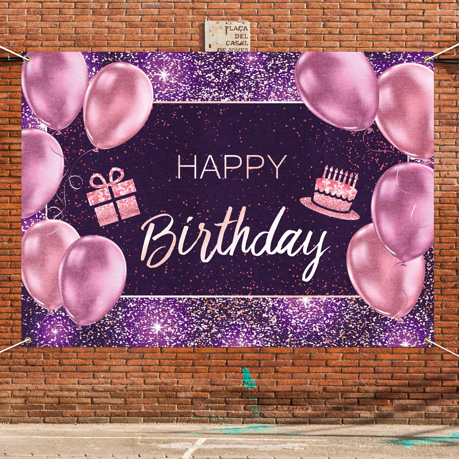 PAKBOOM Happy 26th Birthday Banner - Pink Purple Gold Backdrop, 4x6 Ft, For Women's Birthday Party Decor