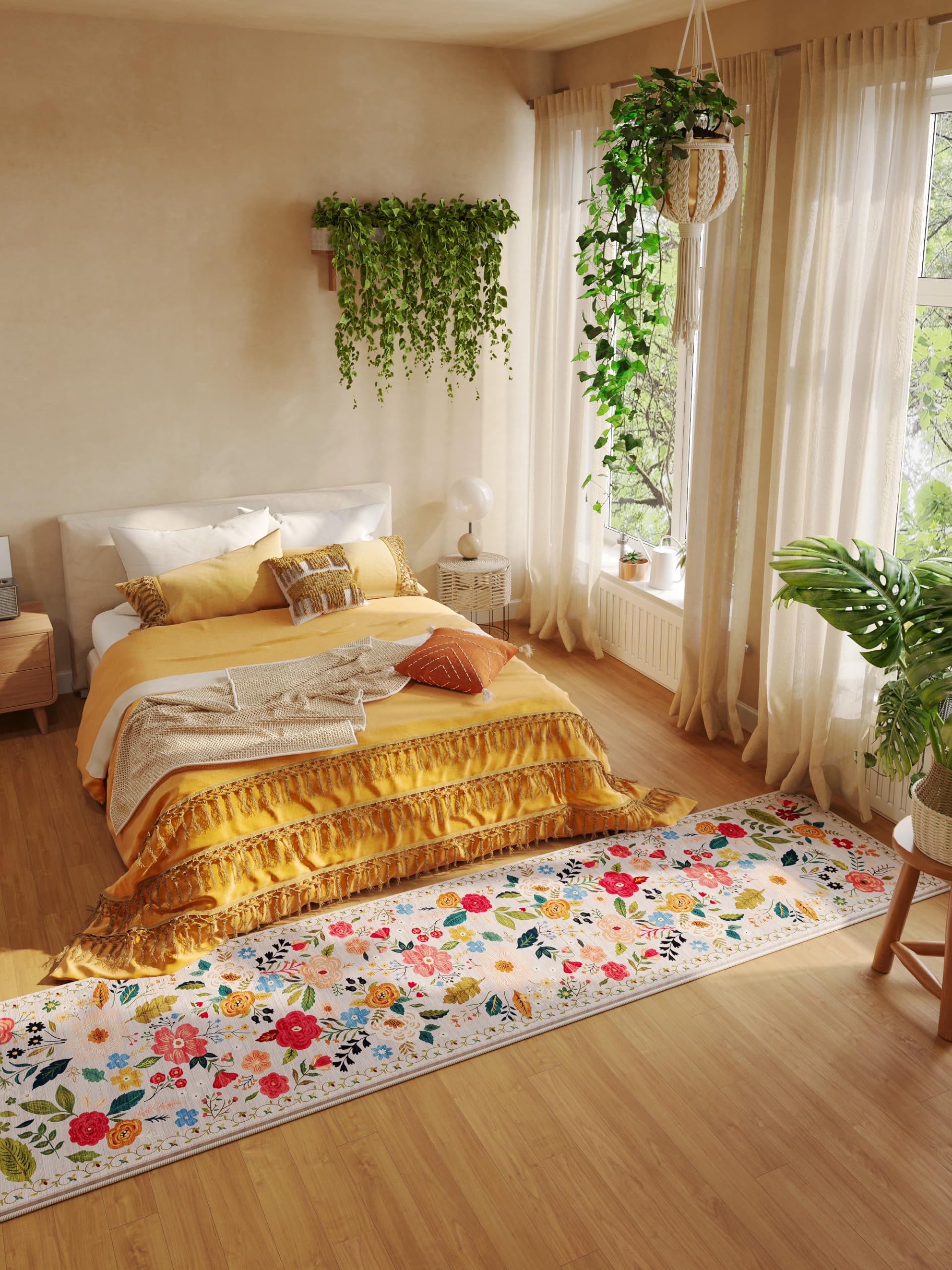 Rugcomf Tapis De Couloir Antidérapant Lavable Avec Envers En Caoutchouc Doux à Motif Floral Pour Couloir, Cuisine, Buanderie, Chambre à Coucher, Salle