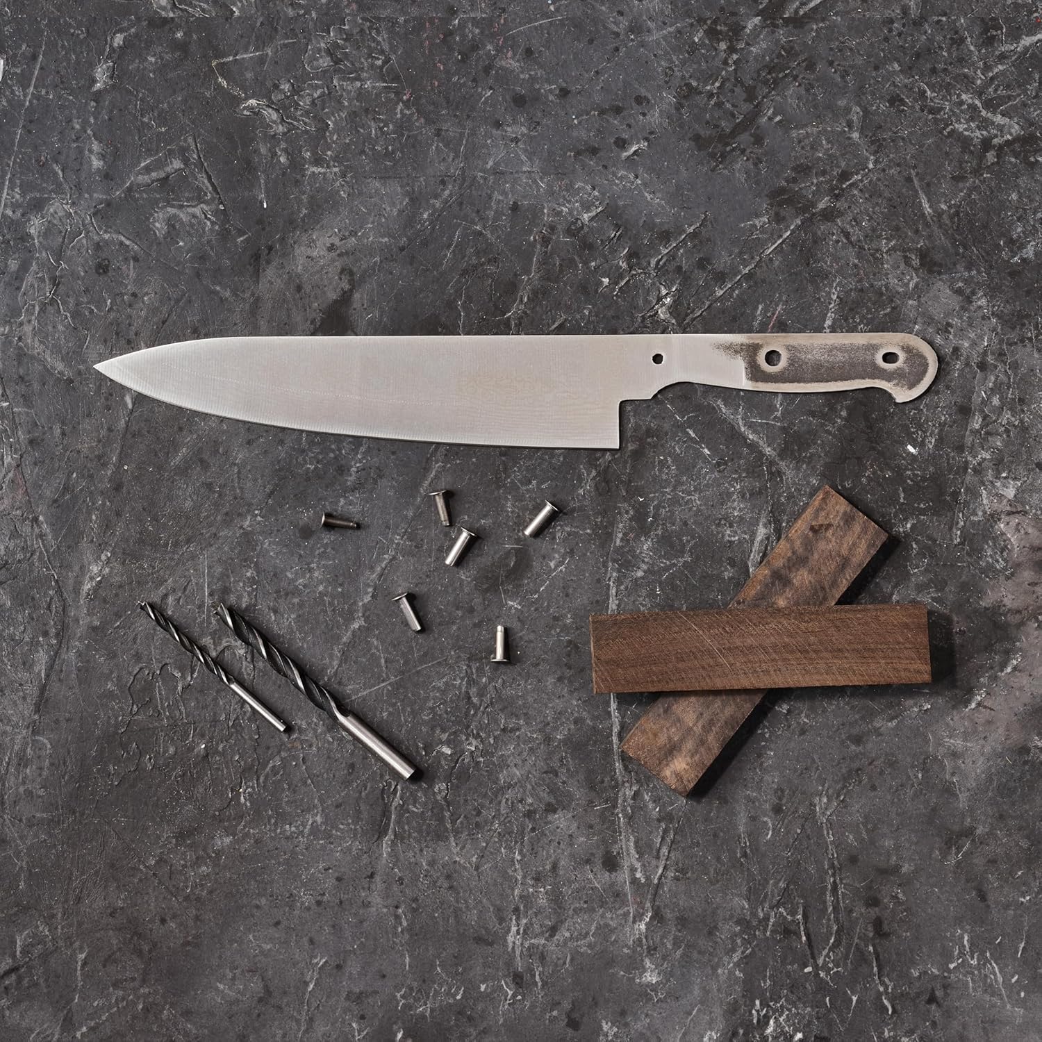 Man Crates, Chef Knife Making Kit – Featuring VG-10 Damascus Steel, Stylish Micarta Handles, Rasps, Files, Portable Bench Vise & More – Includes Step-by-Step Knife Making Guide