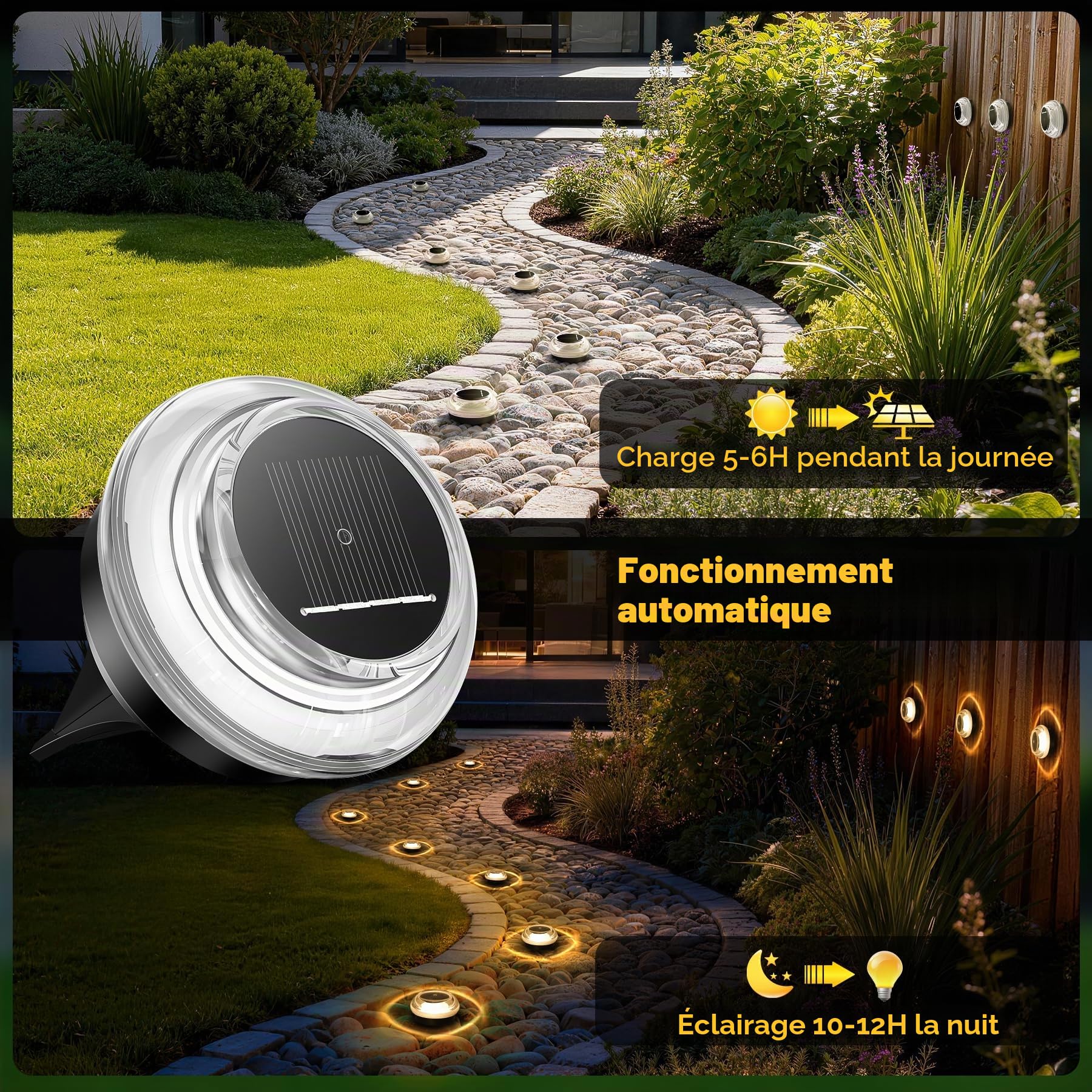 Lot de 12 Lampe Solaire Au Sol, IP65 Waterproof Jardin Eclairage Exterieur Solaire, Lumière Solaire Extérieure Ombre-Lumière, Spot Solaire Extérieur pour Chemins Pelouse Terrasse Piscine,Blanc Chaud