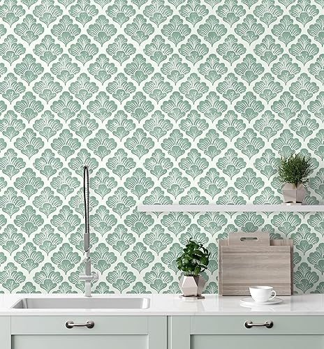 Miniatura 18 de Hopepak Papel tapiz azul para despegar y pegar, papel de contacto geométrico moderno, bohemio, acuarela, extraíble, autoadhesivo, texturizado