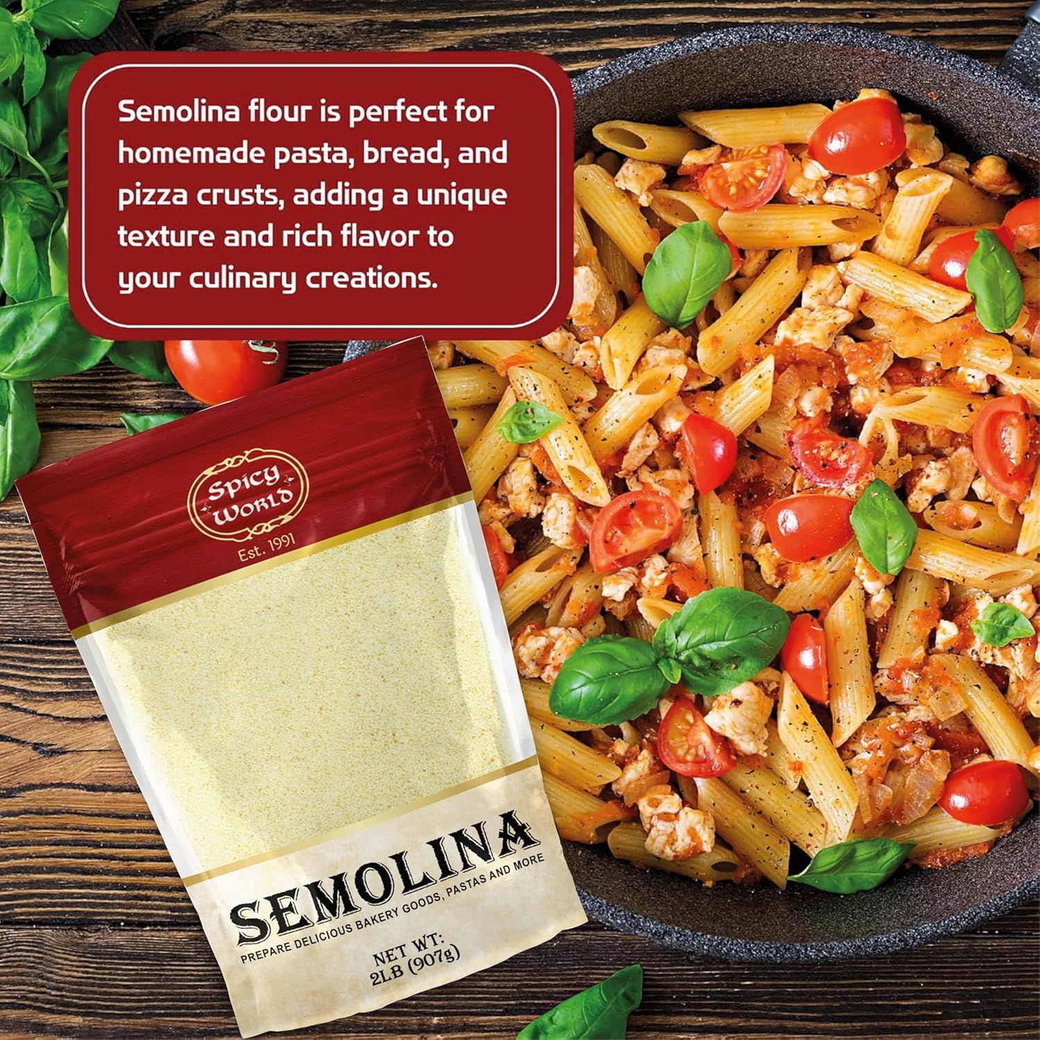 Spicy World Semolina Flour 2 LB (Pack of 6) - Bulk Semolina For Pasta - Fine, Durum Wheat Flour For Bread, Pasta, Pizza, and More! Total 12 LBS