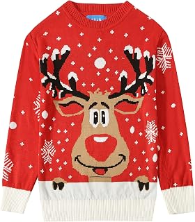 Youth-Big-Boys-Ugly-Christmas-Sweater-Funny Holiday Sweater Reindeer Pullover Knitted Cute Lightweight