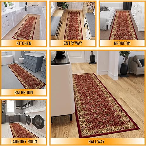 Miniatura 3 de Ottomanson Alfombra de pasillo de 2 pies 7 pulgadas x 9 pies 10 pulgadas, antideslizante, alfombra oriental fácil de limpiar, alfombra duradera y