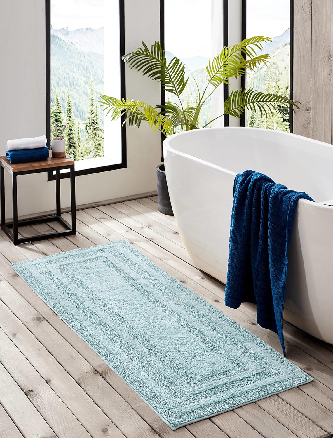 Eddie Bauer - Bathroom Rug, 100% Soft Plush Tufted Cotton Runner Rug, Highly Absorbent, Quick-Dry, and Skid-Resistant Backing (Logan Turquoise, 22" x 60")