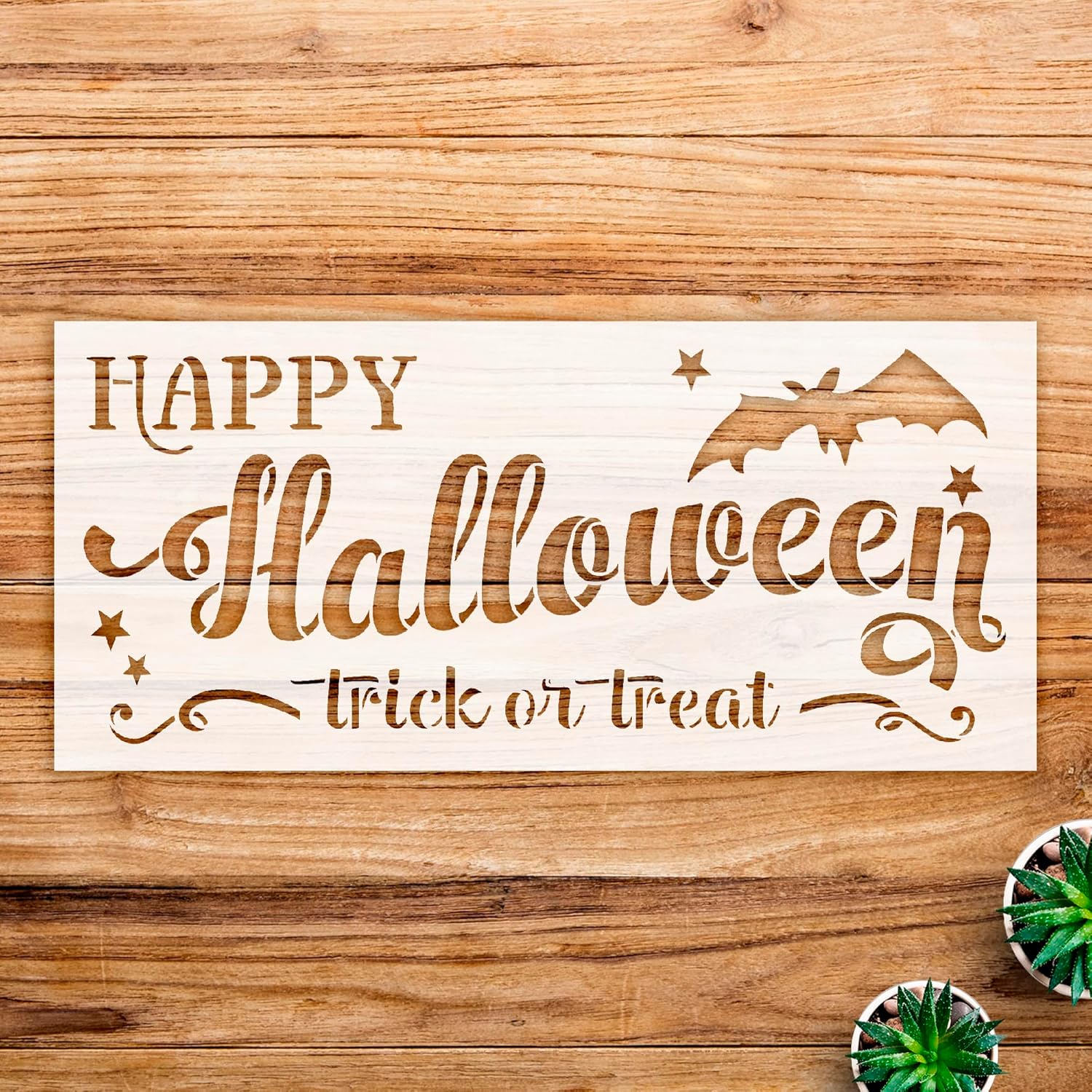 Happy Halloween bat Stencil for Home Decor and Craft Projects, Reusable Template for Painting Wood Signs and Seasonal Decorations - Size A1 (33.1" x 15.3")