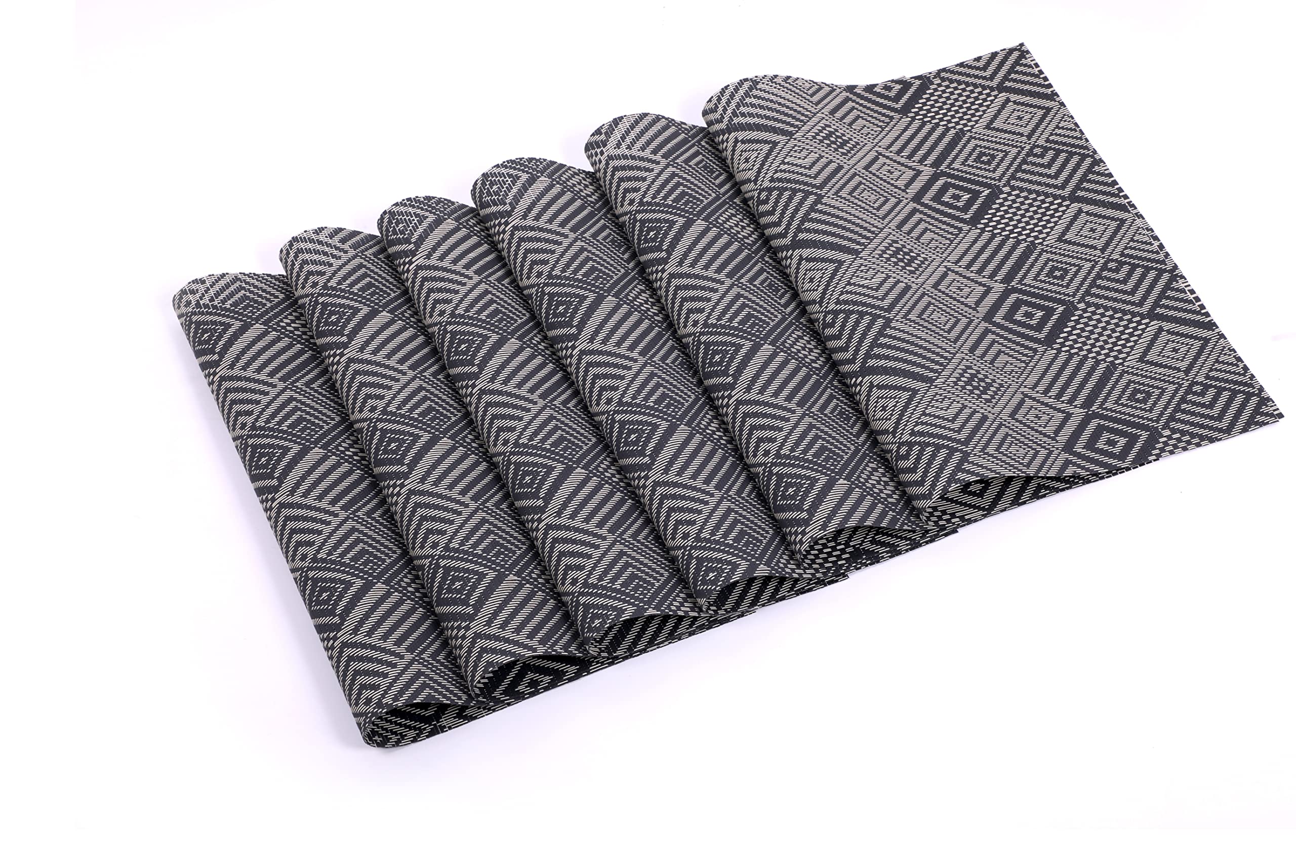 Bhaguji Rectangular Heat-Resistant Woven PVC Vinyl Stain Resistant Placemat for Dining Table - Easy to Clean - Set of 6 Pieces (Grey Blue)