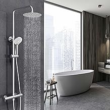 OCEAN ITALY Shower Column with Thermostatic Mixer, Shower Set with Round Stainless Steel Shower, Adjustable Shower Rail