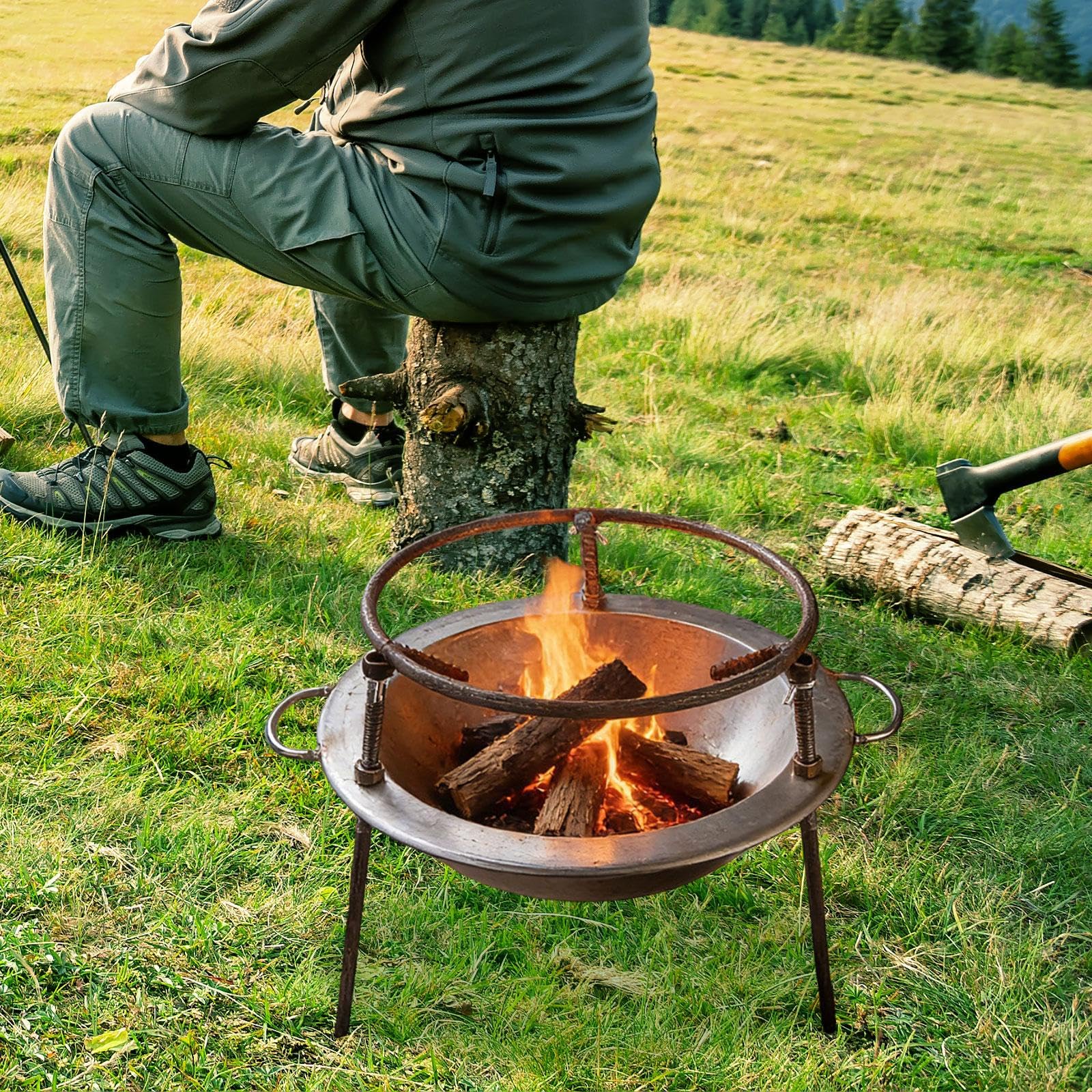 Camping Feuerstelle Dreibein Feuerschale Grill Feuerkorb Metall Outdoor Konstruktion Eisen für Gartenparty Camping Picknick Park Restaurant Familien F, Mehrfarbig, 38 cm X 30 cm X 40