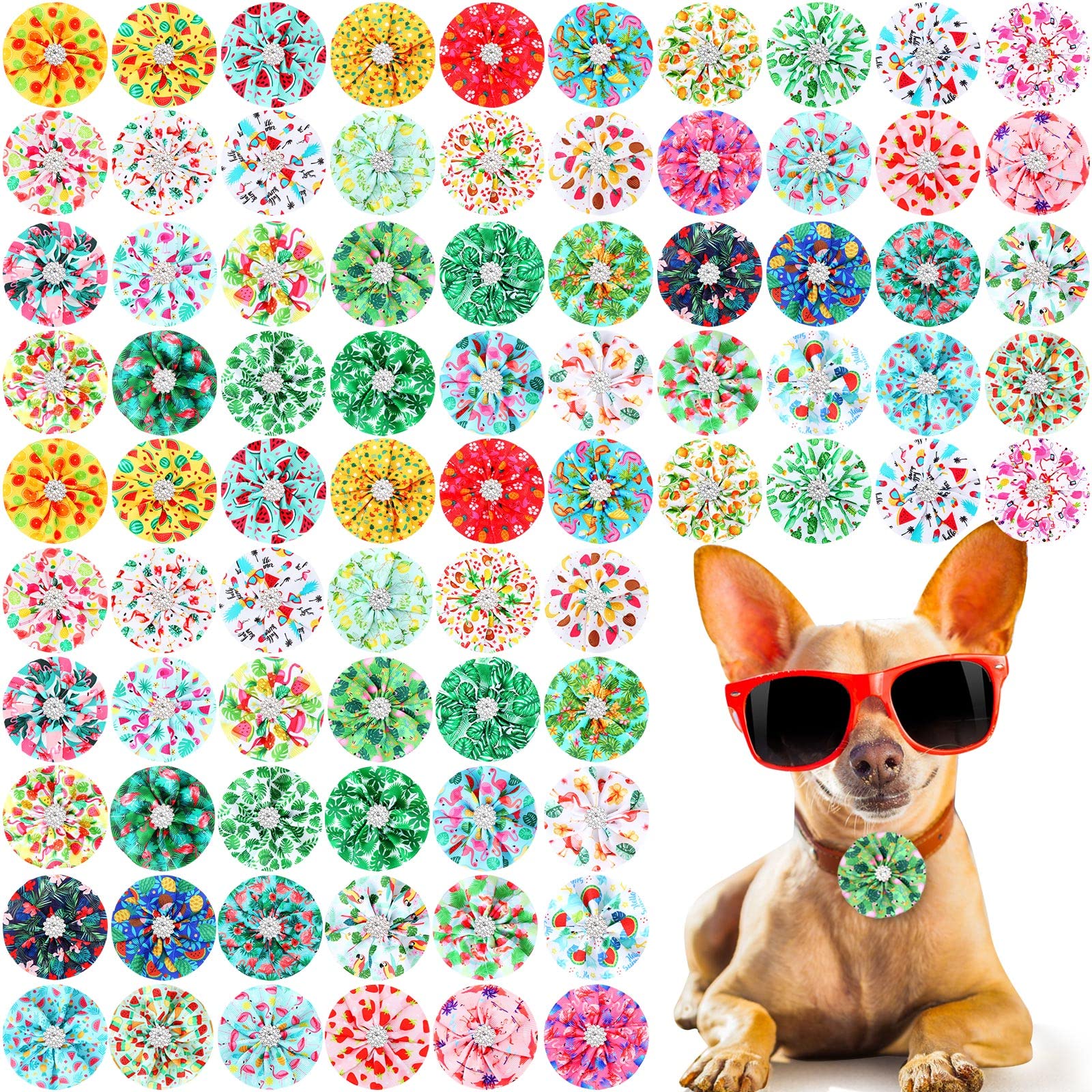 Lot de 80 colliers d'été pour chien - Motif floral hawaïen - Accessoires de toilettage pour chien - Nœud papillon pour chiot et chat - Décoration d'été