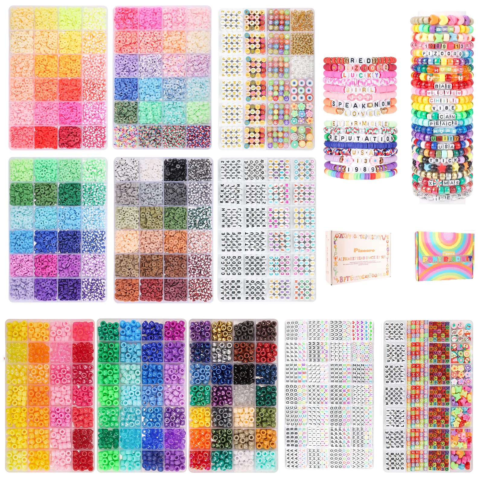 Amazon.com: Pizooro 5 Boxes Pony Beads Bracelet Making Kit, 3700