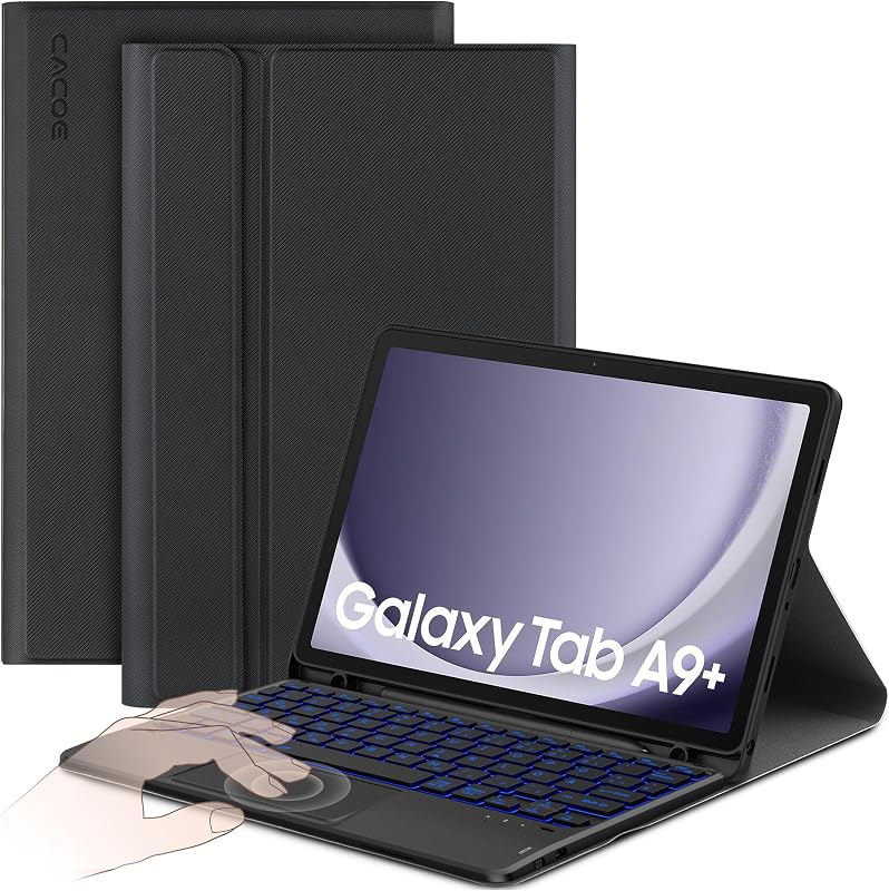 CACOE Billentyűzetes Tok Samsung Galaxy Tab A9 Plus 2023 11" Tablethez - Érintőpados, 7 Színű Háttérvilágítású Levehető Vezeték Nélküli Bill