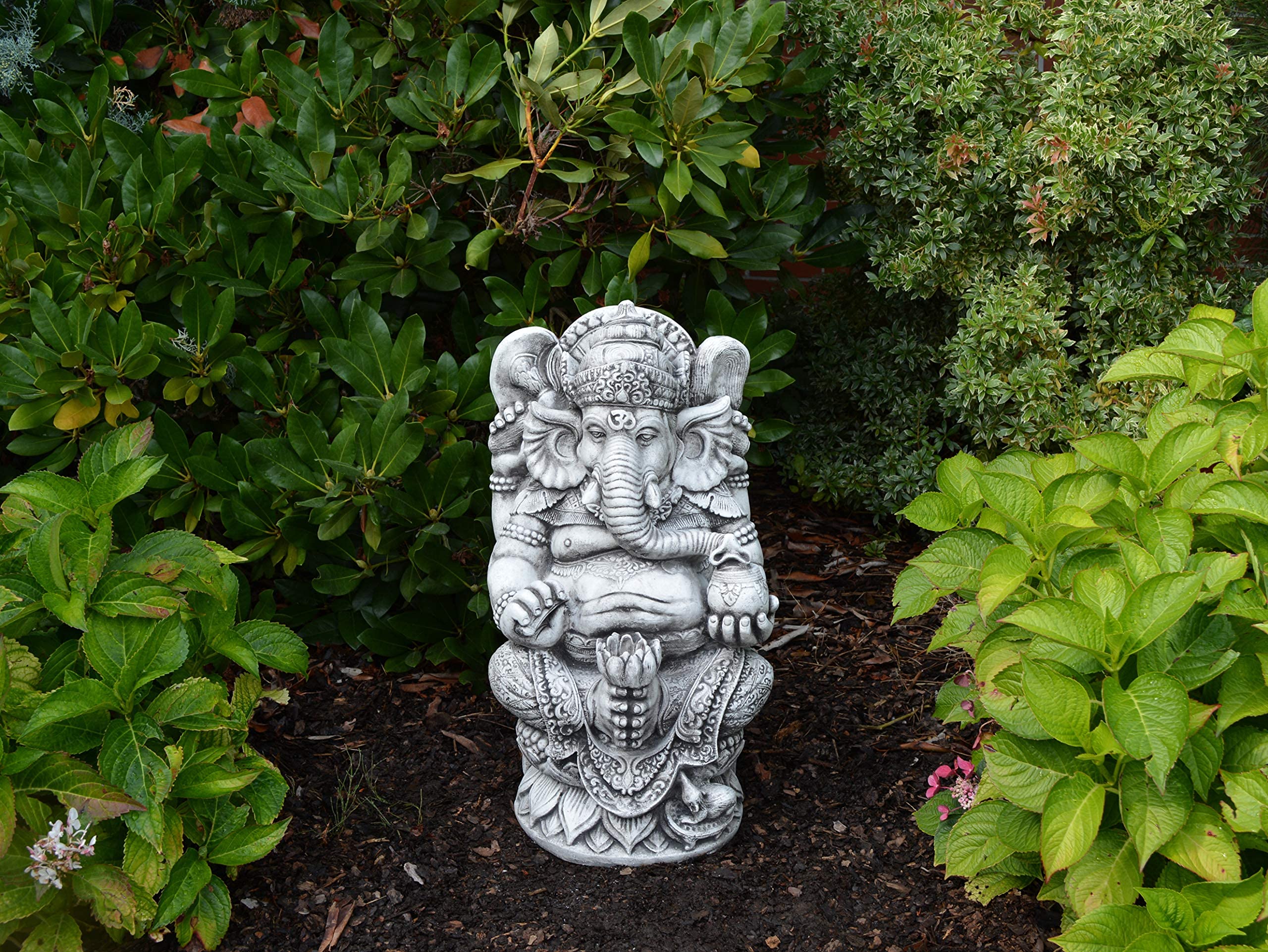gartendekoparadies.de Massive Große Ganesha Statue Hinduismus Gott aus Steinguss Frostfest Schwarz