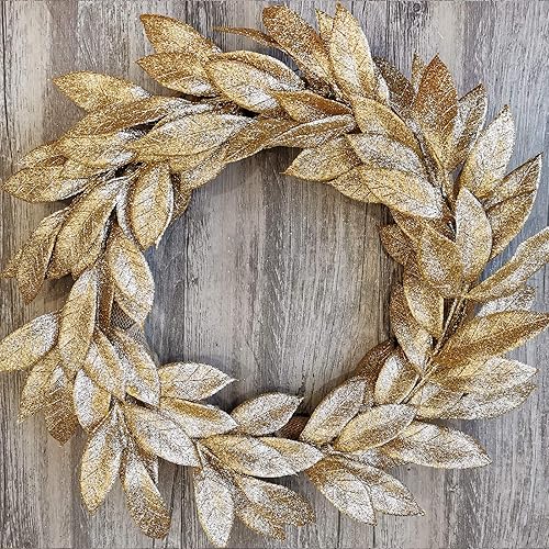 Miniatura 4 de 40 Pieces Gold Glittered Artificial Leaf Spray Picks 12" Tall for Christmas Winter Wedding Wreath Tree Swag Floral Arrangment Vase Bouquets Table