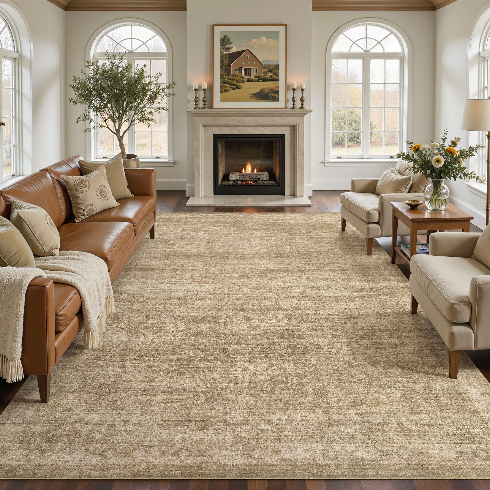 5x7 Area Rugs Living Room: Washable Large Vintage Beige Rug Neutral Non-Slip Soft Stain Resistant Indoor Carpet for Bedroom Nursery Dining Room Under Table Bed Home House Office Playroom — view 28