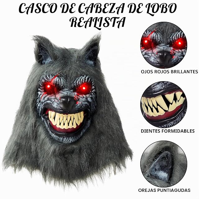 Foto 4 de 8 de Spooktacular Creations Máscara LED de hombre lobo de Halloween con mandíbula móvil