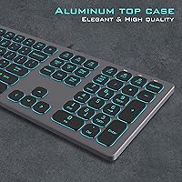 Vista 2 de Teclado de Aluminio Silencioso con Cable Retroiluminado - Teclado Delgado de Teclas Chiclet Compatible con Apple iMac, MacBook, Mac y PC, Teclado