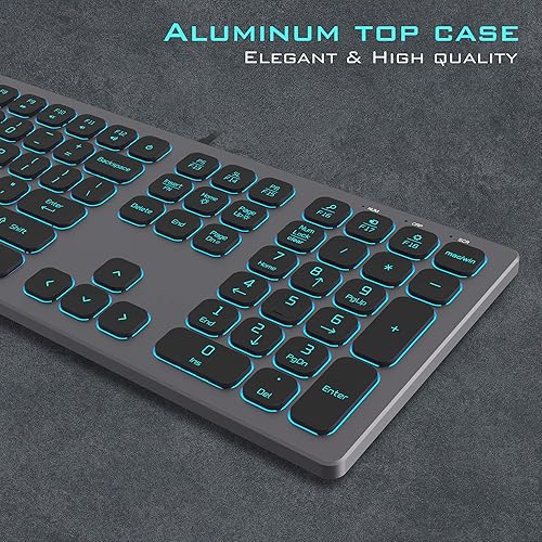 Miniatura 2 de Teclado silencioso de aluminio con cable retroiluminado, teclado delgado compatible con Apple iMac, MacBook, Mac y PC, teclado numérico USB RGB