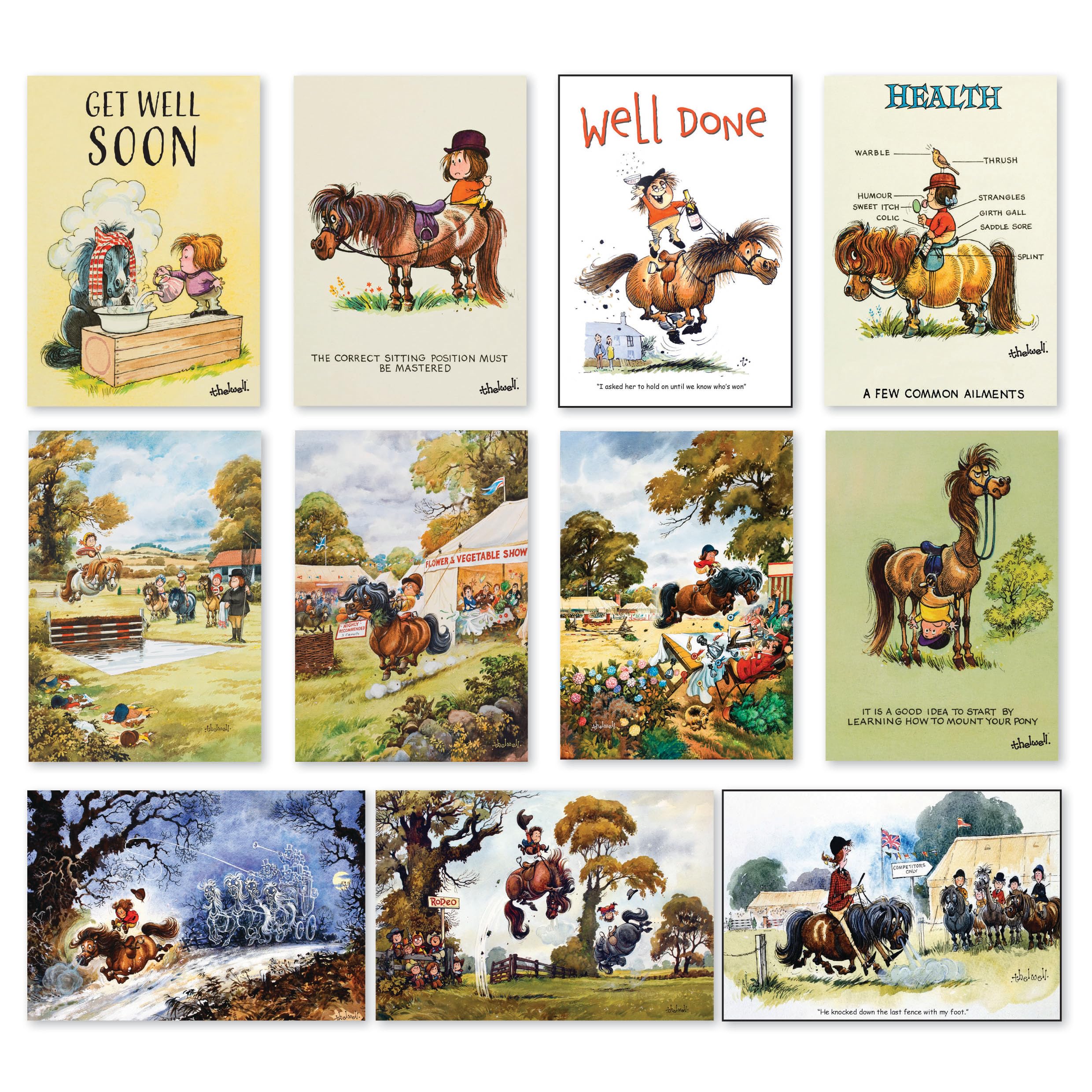 Thelwell Pony Greeting Card Multipack – 11 A5 Horse & Pony Cartoon Greeting Cards with Envelopes | Equestrian Cards for Horse Lovers | Printed in UK