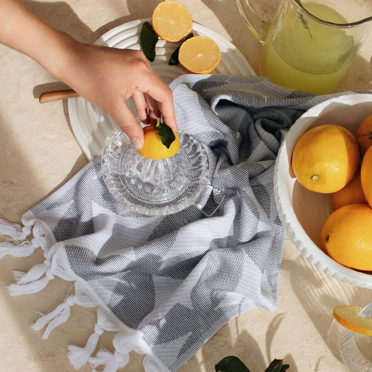 Turkish Cotton Hand Towels Set of 2 – Decorative Kitchen & Bathroom Towels with Woven Front and Terry Backing (Geometric Bloom Grey) - Image 5