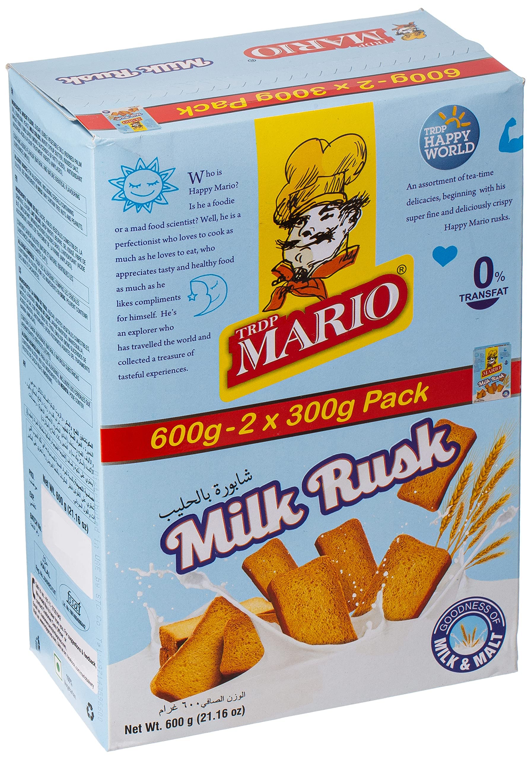 TRDP Mario Toast Milk Rusks 600g - Premium Semi Hard Toast Rusk - Highly Nutritive – Perfect Tea Time Companion - Cracker Biscuits Cookies Snacks for Kids & Family - Anytime Treat (Pack of 1)