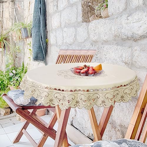 Miniatura 9 de uxcell Mantel redondo bordado de flores para mesa redonda para fiestas, bodas, fiestas temáticas, decoración de mesa de tocador, mantel de 48