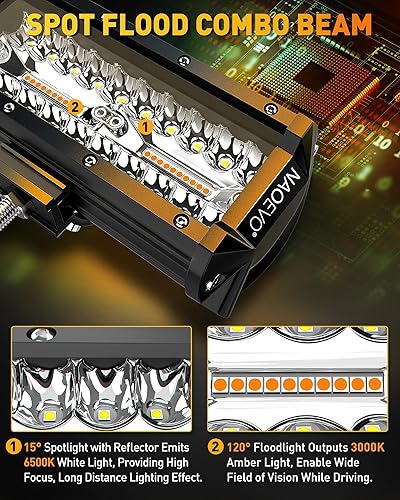 Miniatura 4 de NAOEVO Barra de luz de 7 pulgadas, 240 W, 24,000 lúmenes, luces LED de nieblaconducción todoterreno con arnés de cableado de 2 cables, luces de