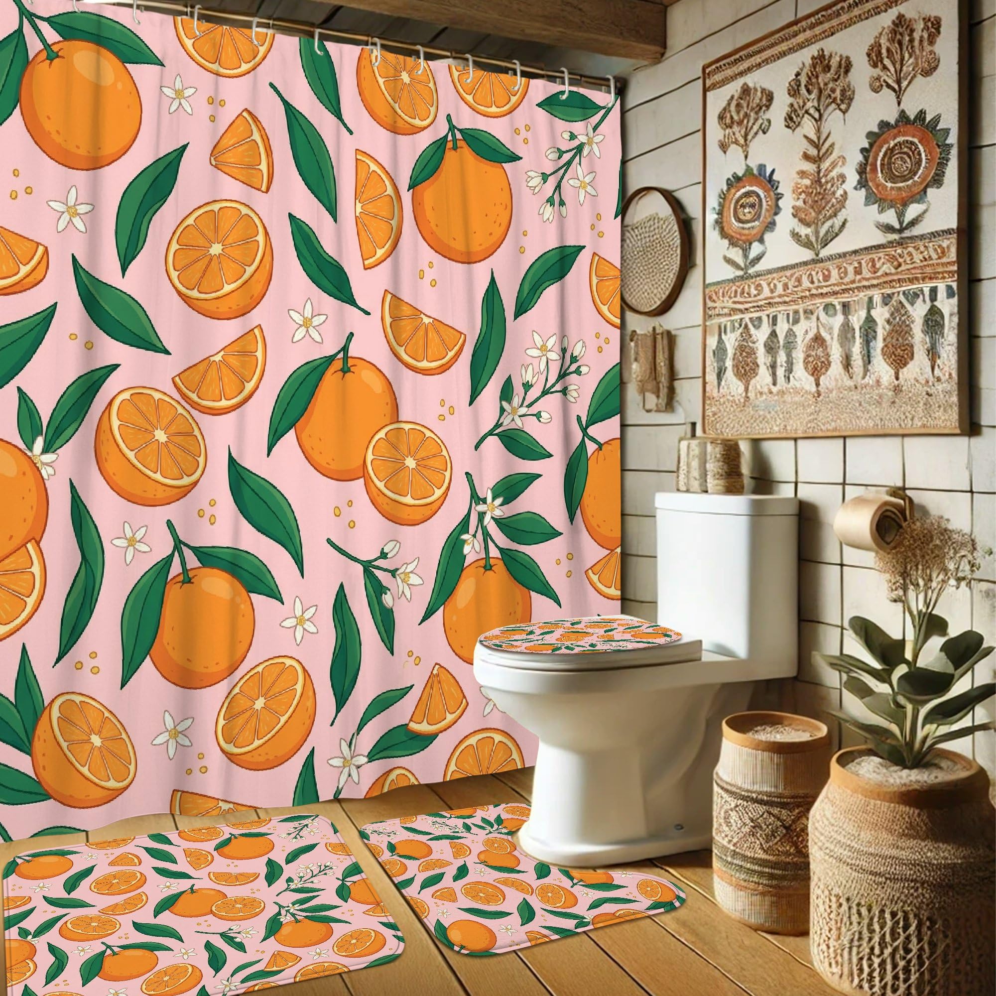 Rideau de douche imperméable anti-moississure tissu orange 183 x 183 cm