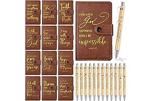 12 Sets Christian Gifts Bulk - Leather Bible Study Notebook Verse Ballpoint Pen Prayer Journal