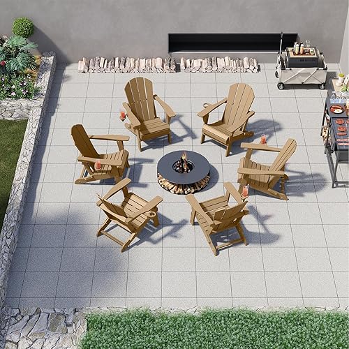 Miniatura 6 de Juego de 2 sillas plegables Adirondack de polietileno de alta densidad para todo tipo de clima, sillas de patio para exteriores, patio, césped,