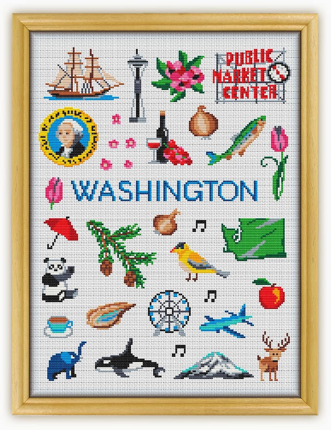 Washington Collection CS1845 - Counted Cross Stitch KIT#2. Set of Threads, Needles, AIDA Fabric, Needle Threader, Embroidery Clippers and Printed Color Pattern Inside.