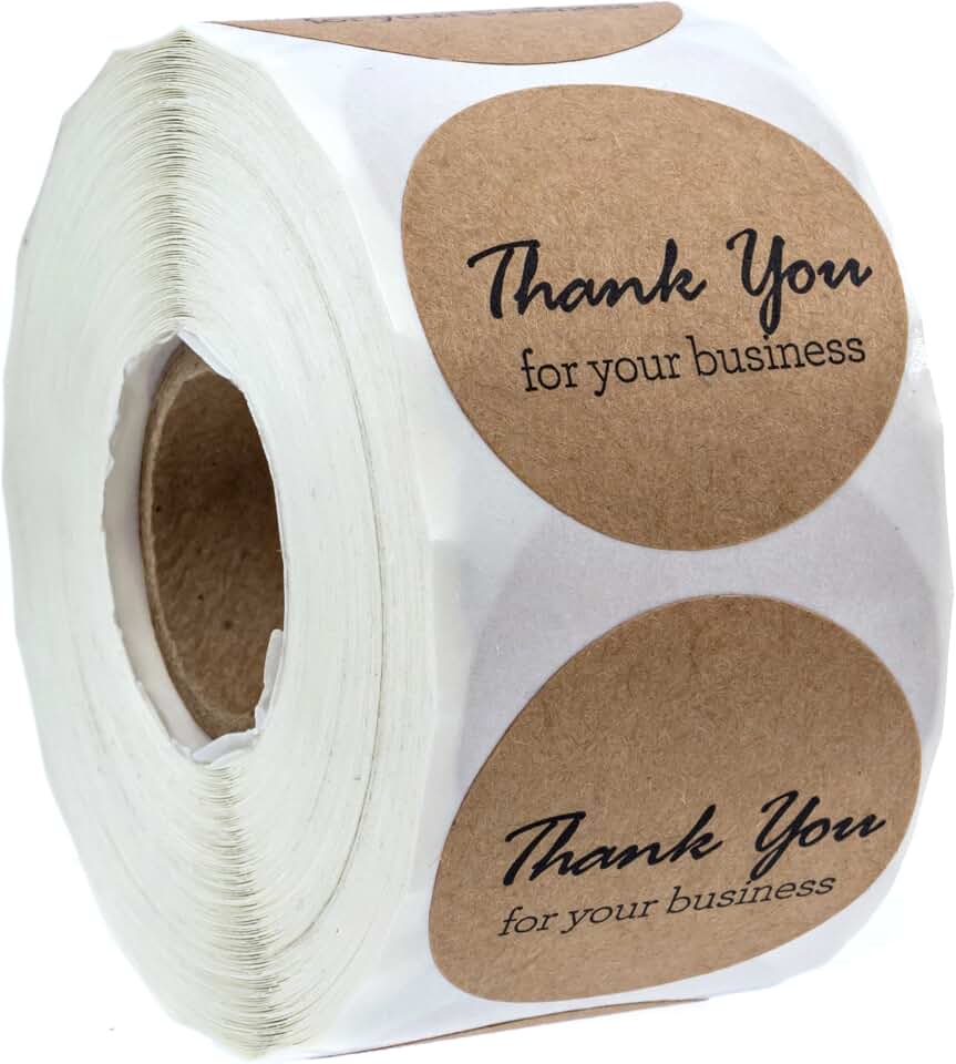 Brown Kraft Script Thank You for Your Business Stickers / 500 Crafter Packaging Gratitude Labels Roll/Small Business Appreciation