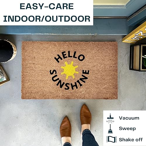 Miniatura 2 de Hello Sunshine Outdoor Doormat, 18 x 30 Inch, Heavy Duty Natural Coir Fibers, UV and Weather Resistant, Rustic Boho Sun, Warm and Bright Summer Theme