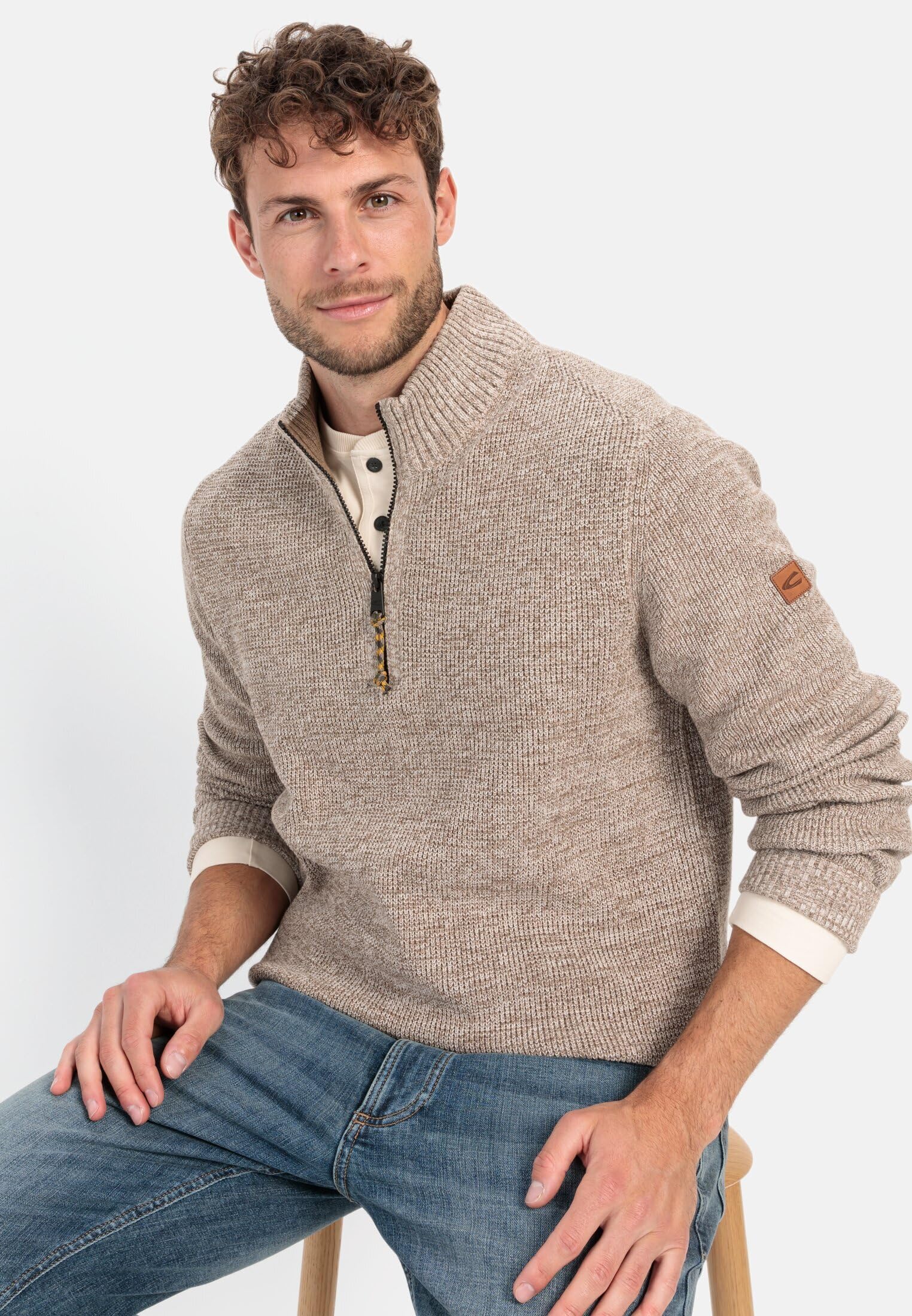 camel active Herren Stricktroyer aus Baumwollmix