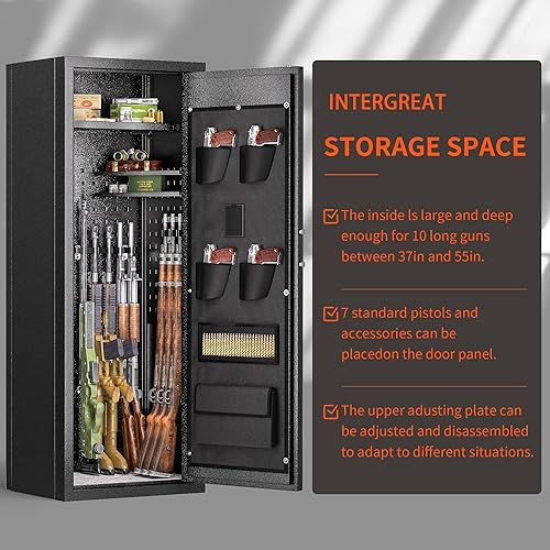 Miniatura 4 de INTERGREAT Caja fuerte para pistola de rifle 10-12 para el hogar y pistolas, cajas fuertes biométricas, escopetas, casillero de huellas dactilares