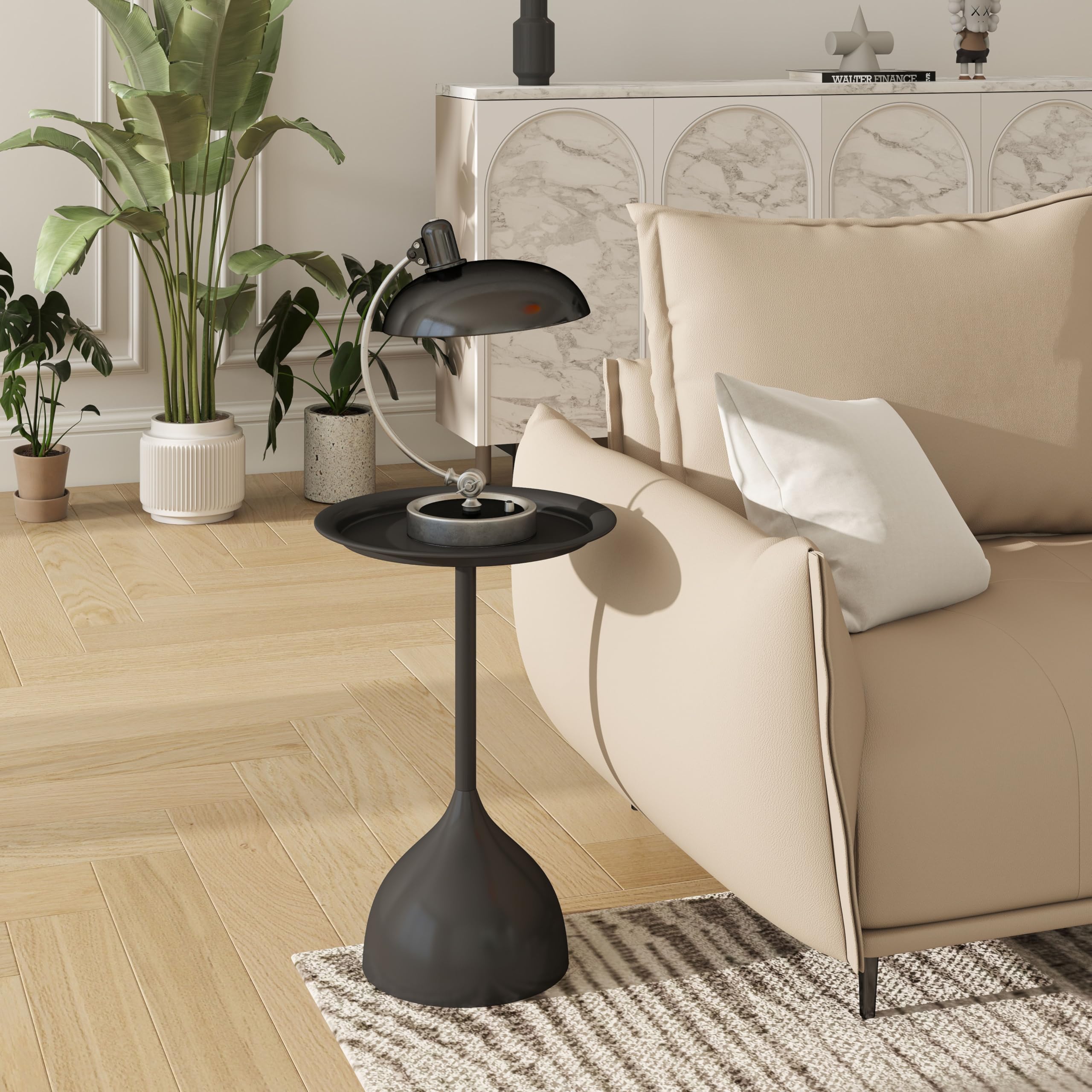 hitsuki Lot de 2 Tables Basses Gigognes, Noir Table d'appoint Rondes en Métal, Petite Table Décoration Intérieure, 40x60 cm + 40x42 cm
