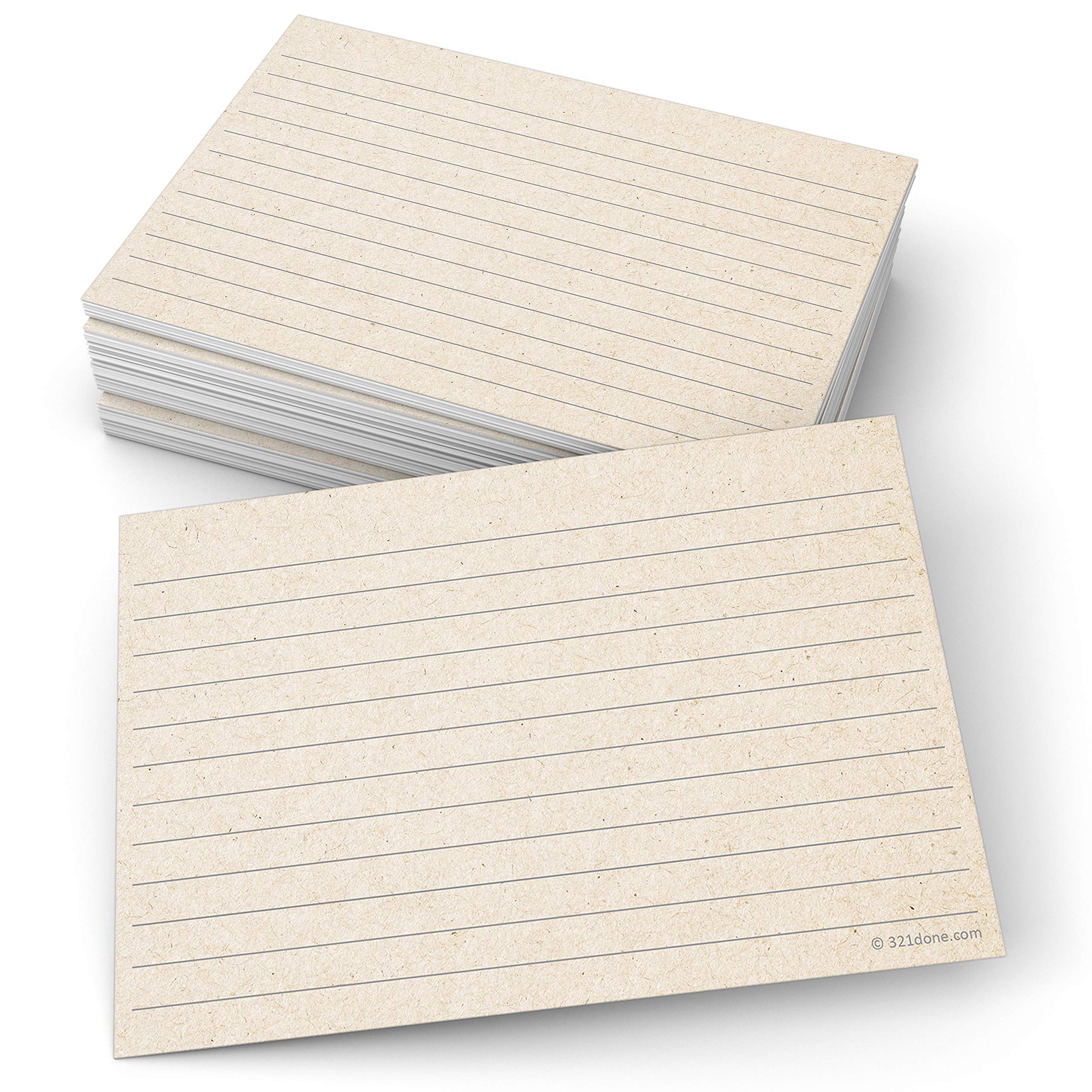321Done Tarjetas de índice rústicas a rayas, fabricadas en Estados Unidos, tamaño grande de 4 x 6 pulgadas (juego de 50), color marrón kraft, tarjetas de notas rayadas universitarias de doble cara,