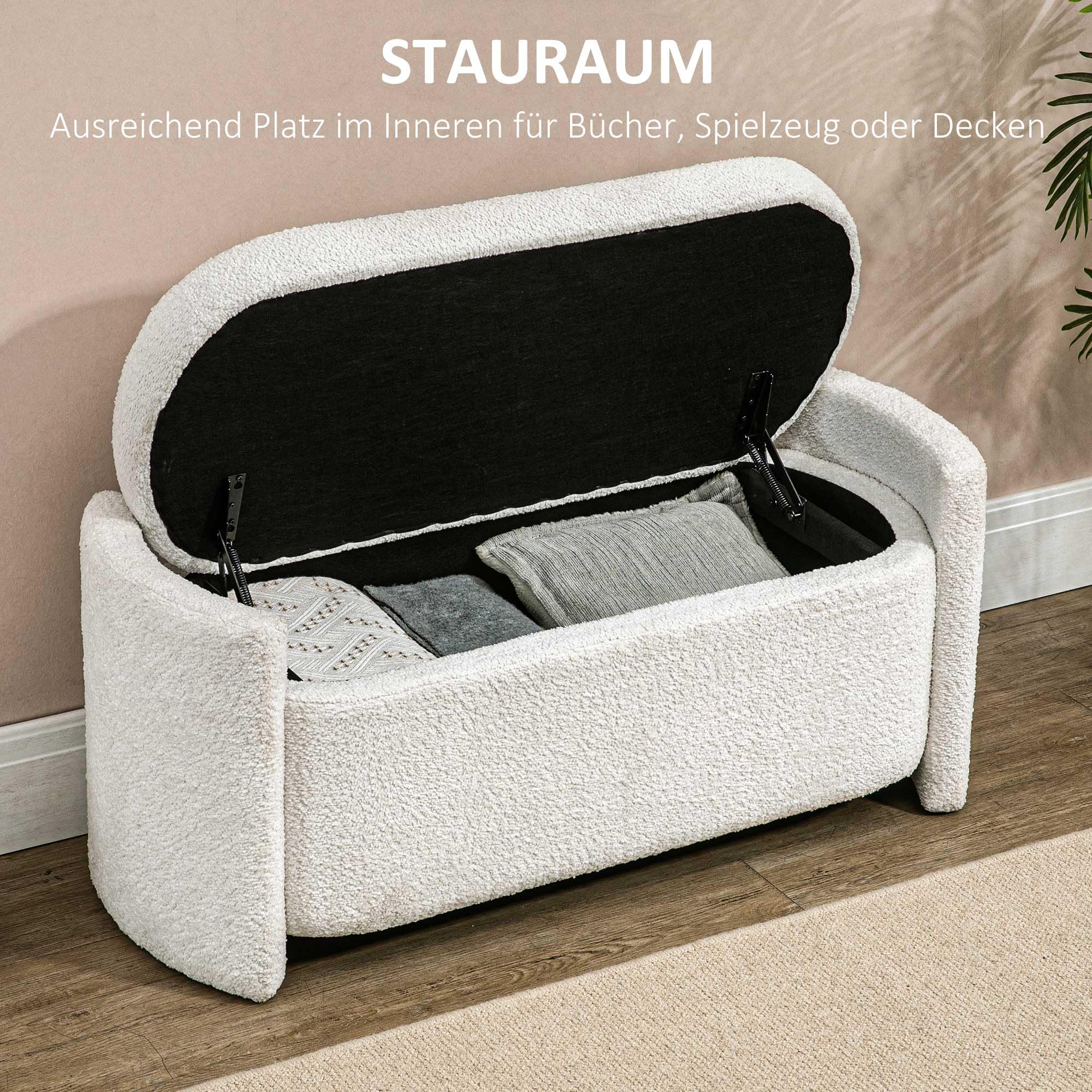 HOMCOM Sitzbank Bettbank mit Stauraum mit Deckel Creme 105 x 44 x 45,5 cm | Polsterbank, Teddy-Samtoptik, Sitztruhe, Truhenbank für Wohnzimmer, Schlafzimmer
