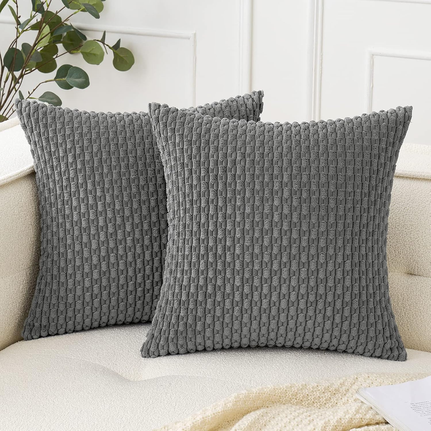 Woaboy Dark Grey Throw Pillow Covers 18x18 Inch Set of 2